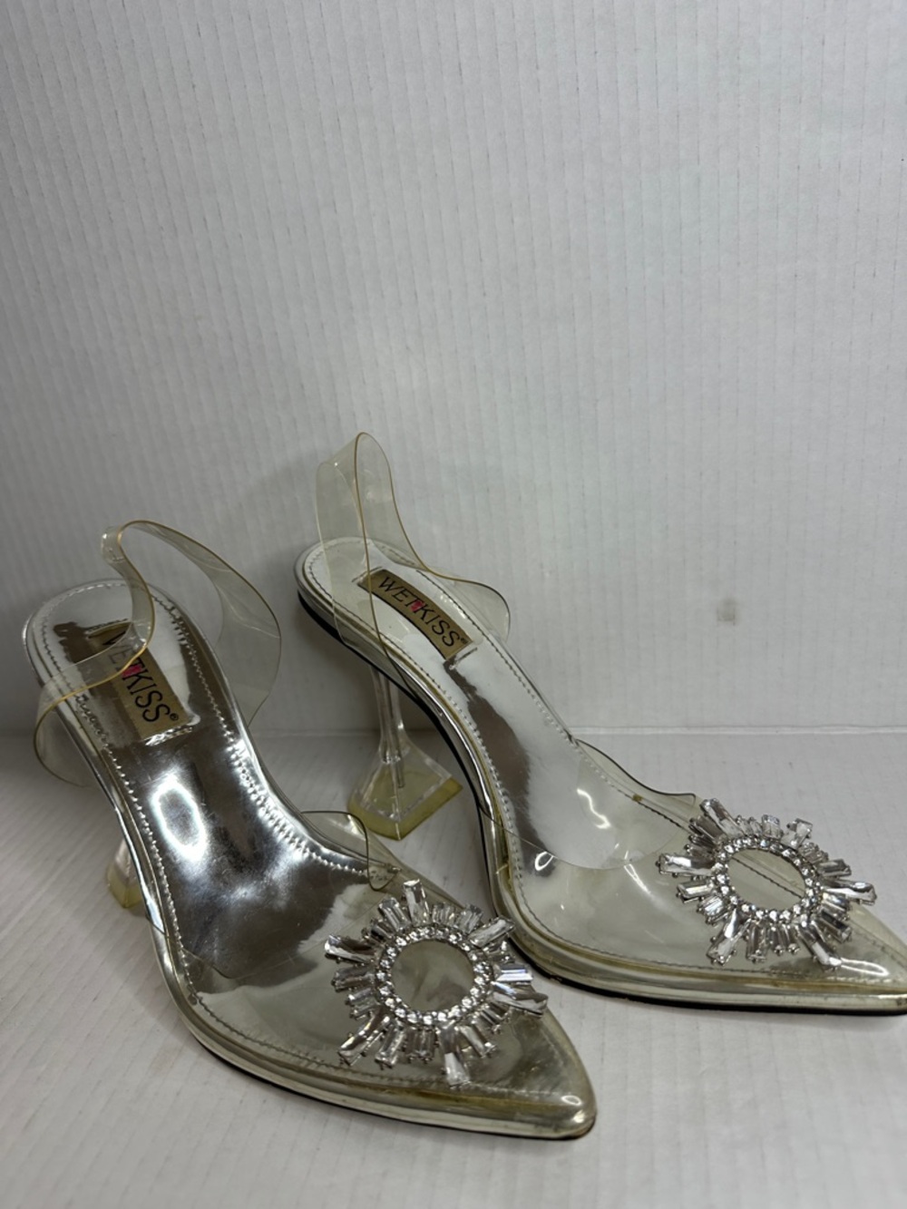 Kiss Clear Slingback Heels with Silver Crystal Sunburst